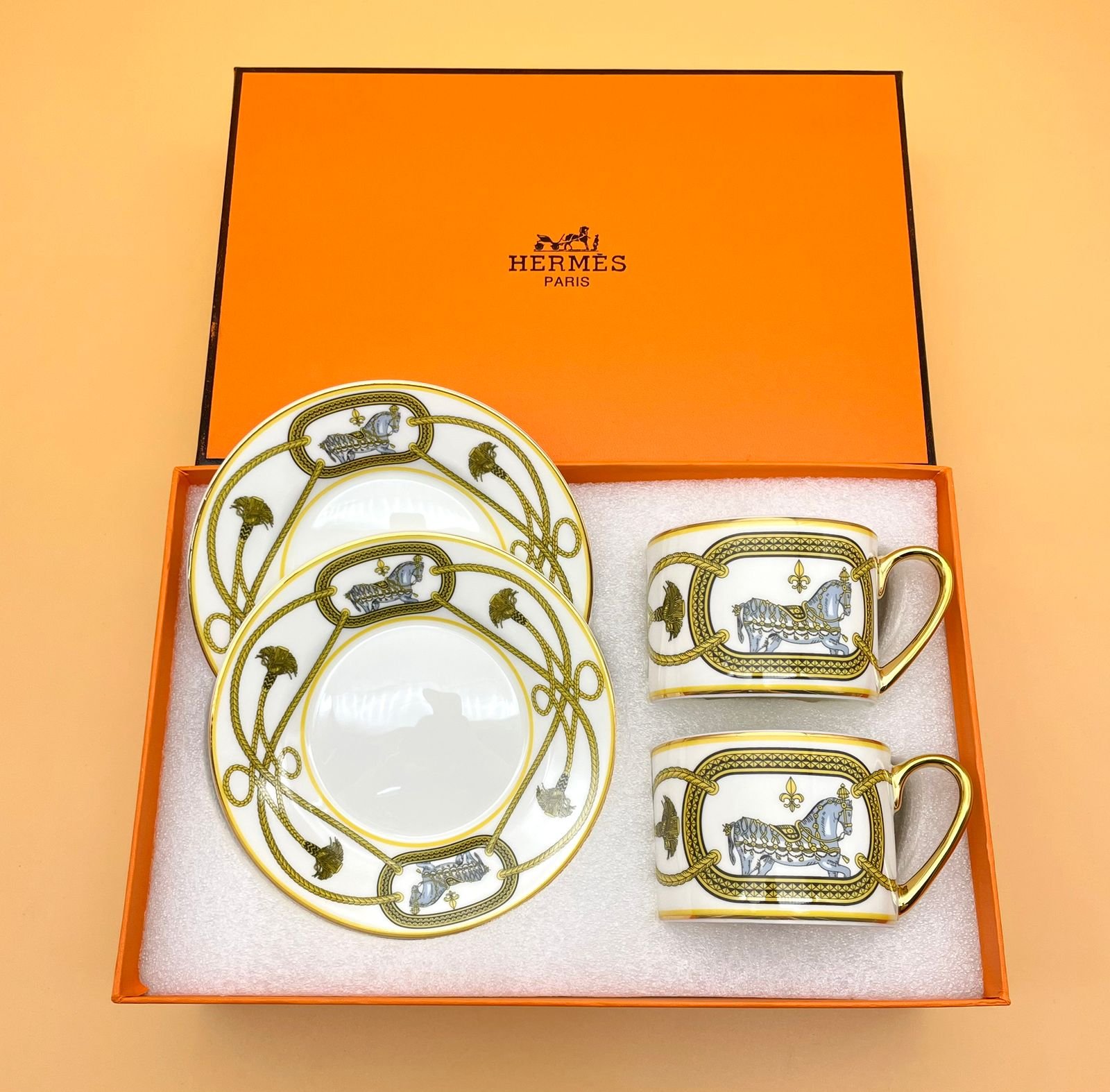 Hermes Tea Cup set of two cups with saucers - Hermes Cups | Aleppo Gift UAE